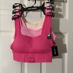 Steve Madden Trio of Dark Pink, Light Pink, and Cream Sports Bra Set, NWT